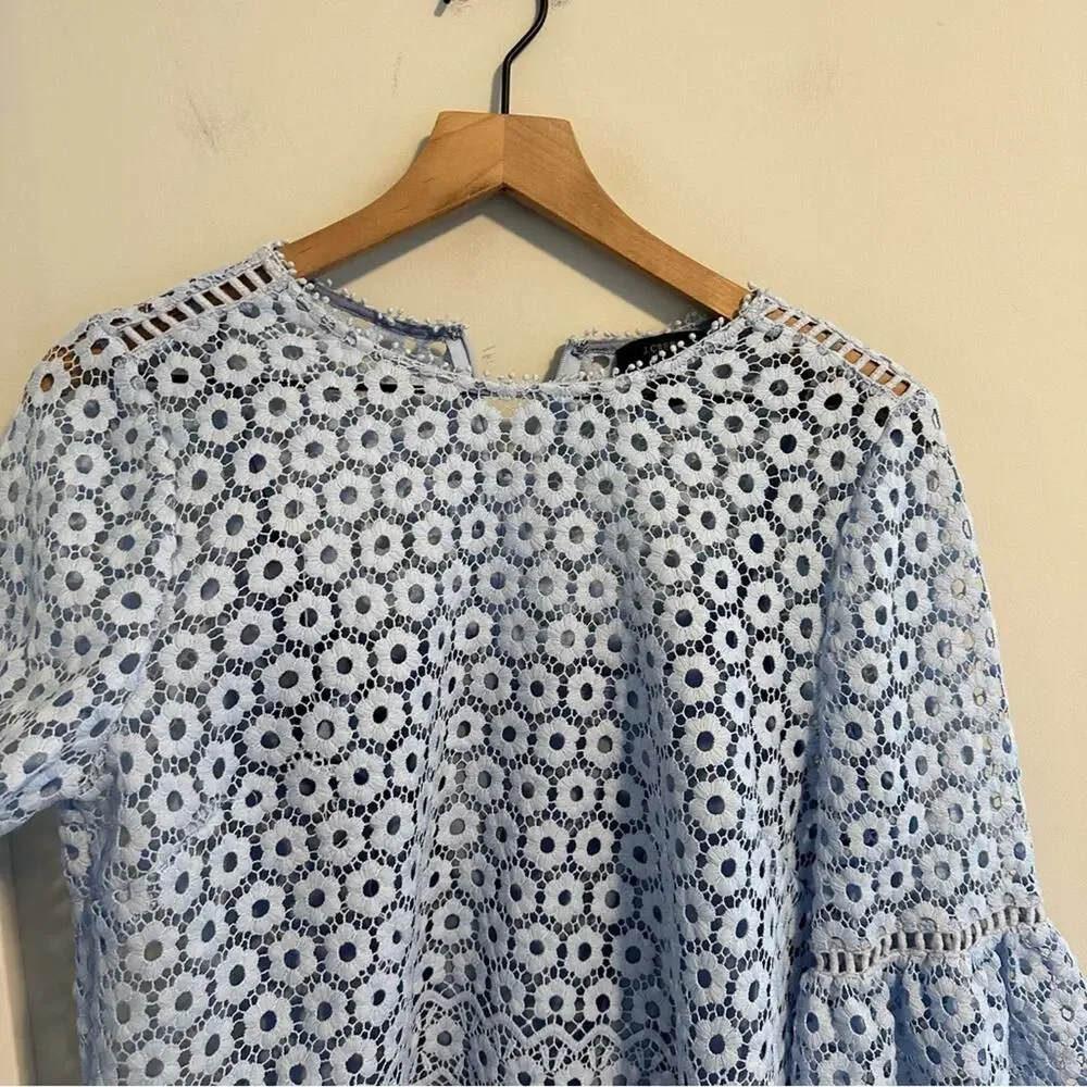 J. Crew Blue Floral Lace Flare Sleeve Blouse Top 6